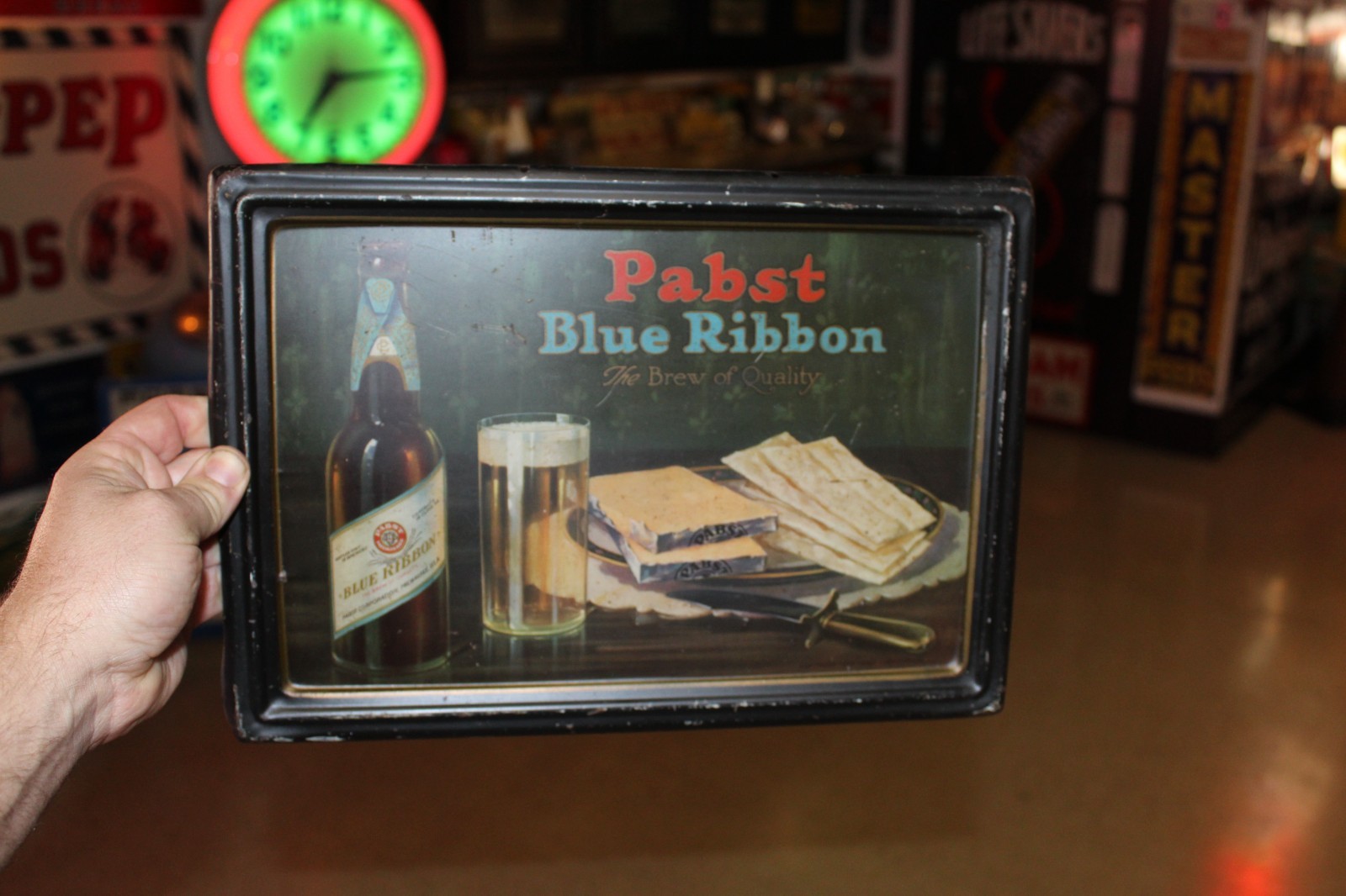 RARE 1930s PABST BLUE RIBBON BEER SELF FRAMED LITHO METAL SIGN MILWAUKEE WIS RARE 1930s PABST BLUE RIBBON BEER SELF FRAMED LITHO METAL SIGN MILWAUKEE WIS