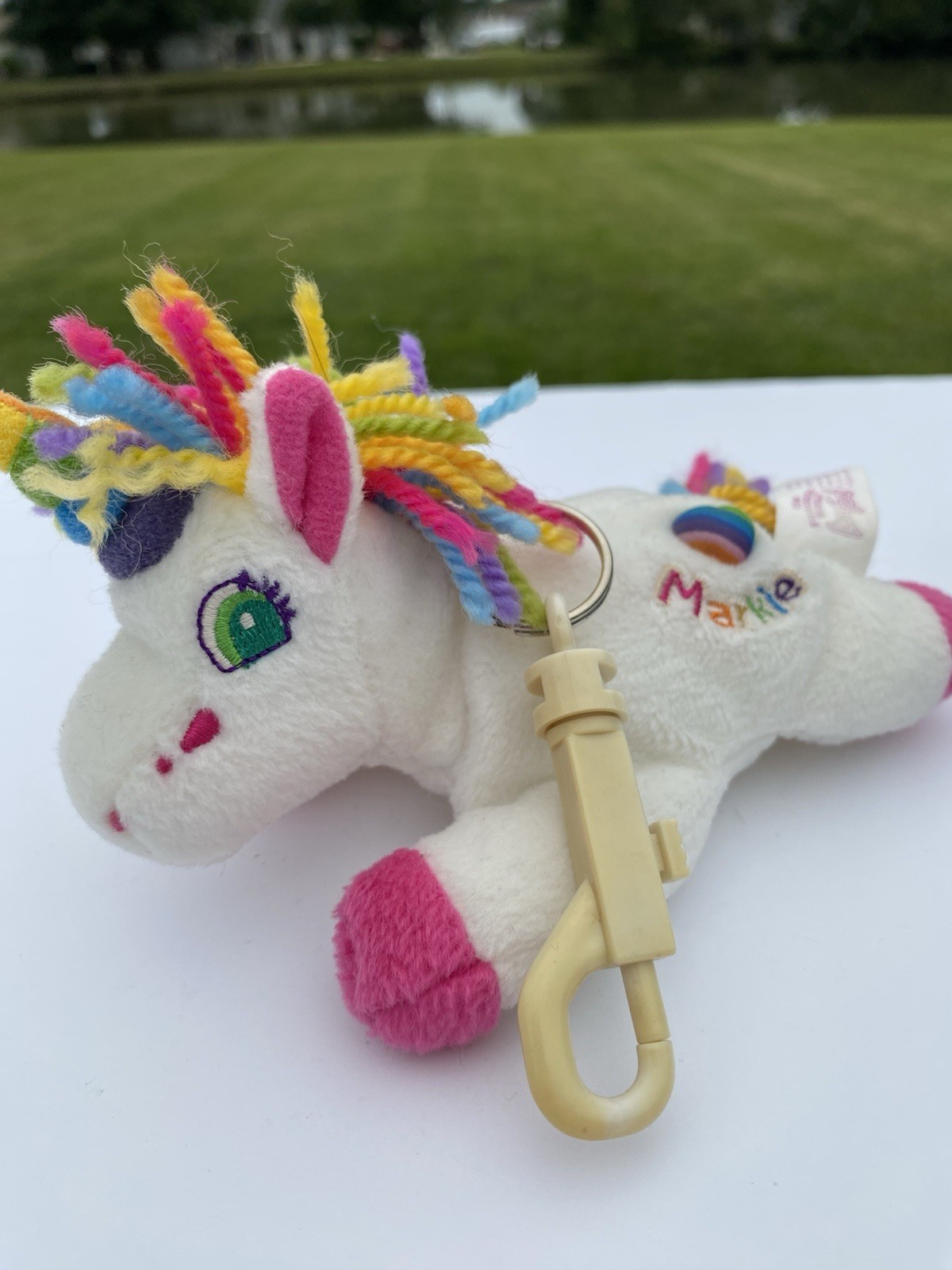 🌈 Rare Vintage Lisa Frank Markie Unicorn Plush Keychain Bag Clip 90s 🦄