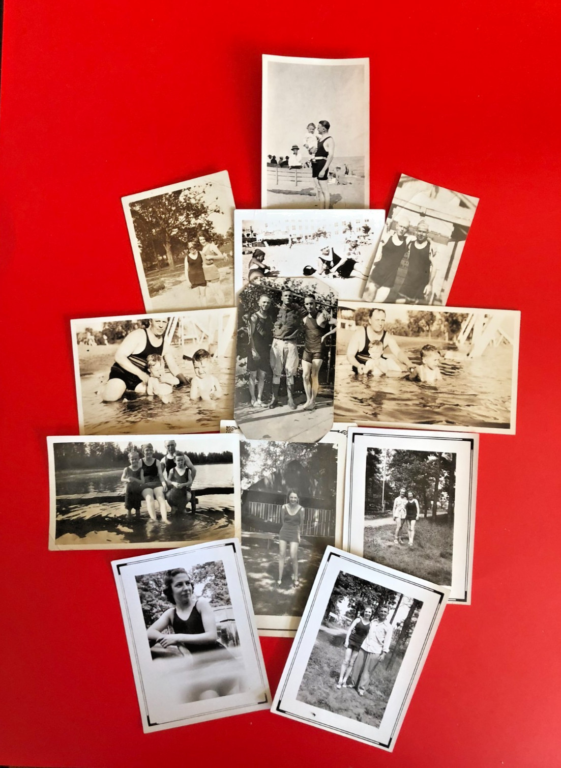 1930s Vintage Beach Photo Lot 11 Men Women Kids in Swimsuits Bathing Snapshots