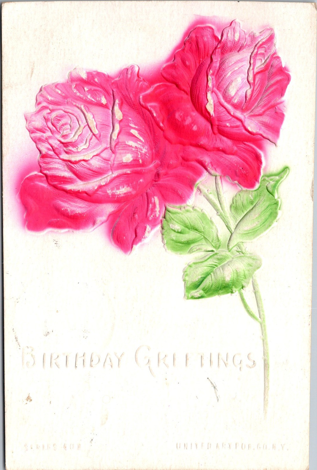 Birthday Greetings Airbrushed Embossed Roses Vintage Postcard c1907