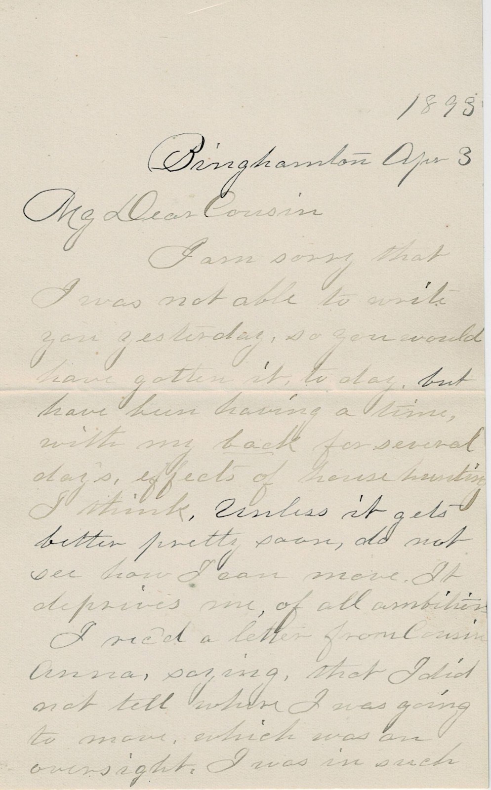 1893 Letter from Binghamton, NY