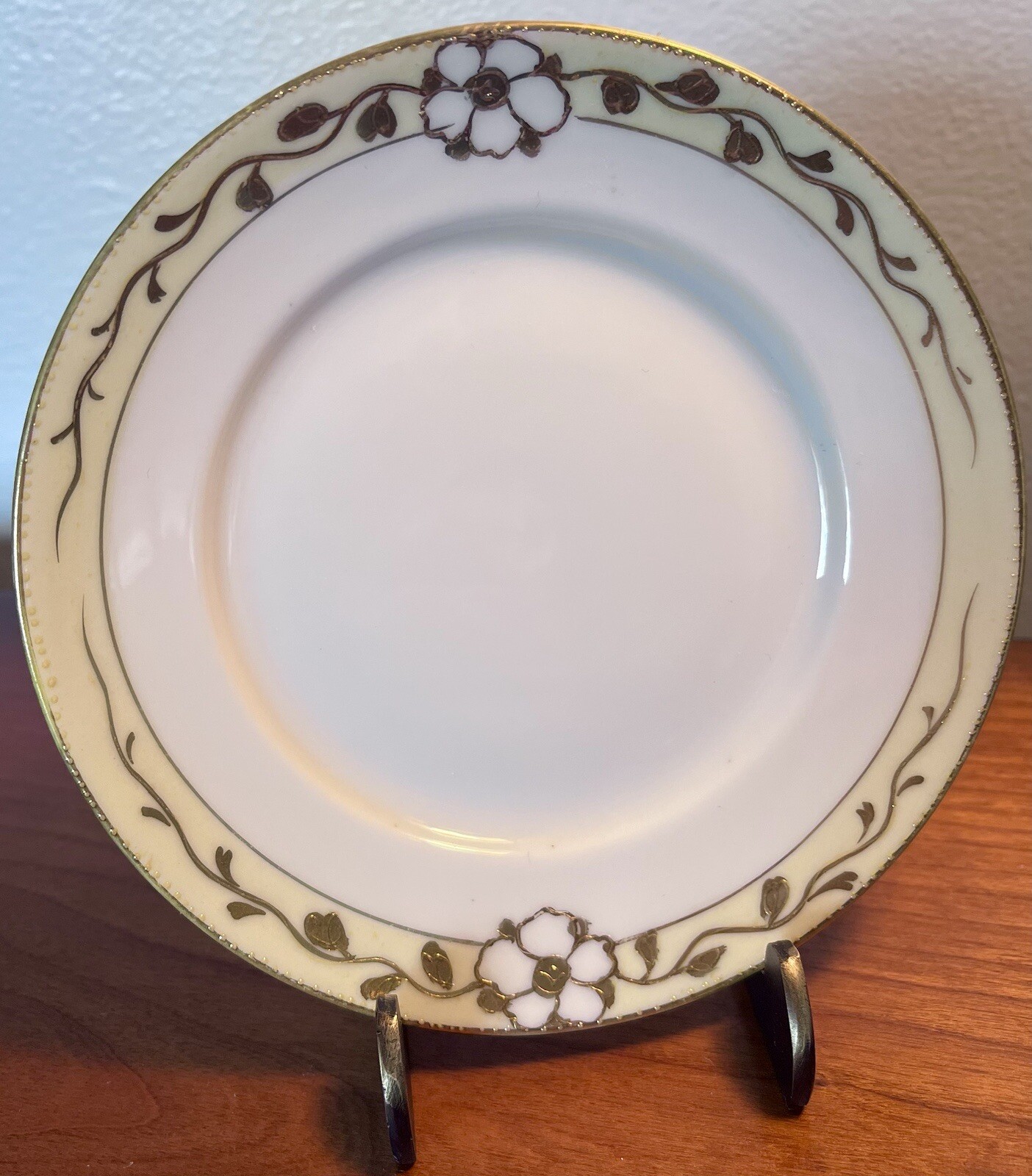 Antique Nippon Hand Painted Moriage Plates Porcelain Floral Gold Trim Set 3 5.75 Antique Nippon Hand Painted Moriage Plates Porcelain Floral Gold Trim Set 3 5.75