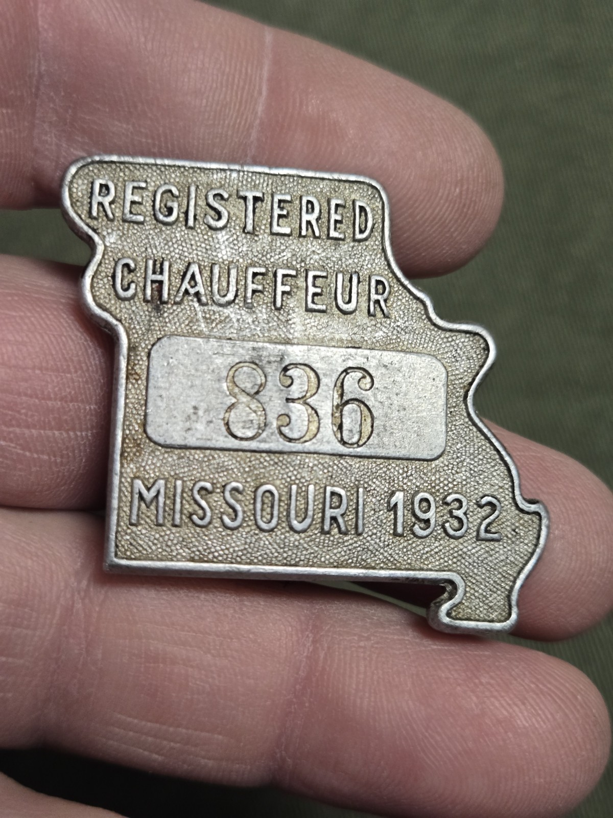 Old Vintage Antique Figural State Of MISSOURI 1932 MO CHAUFFEUR BADGE Driver Pin Old Vintage Antique Figural State Of MISSOURI 1932 MO CHAUFFEUR BADGE Driver Pin