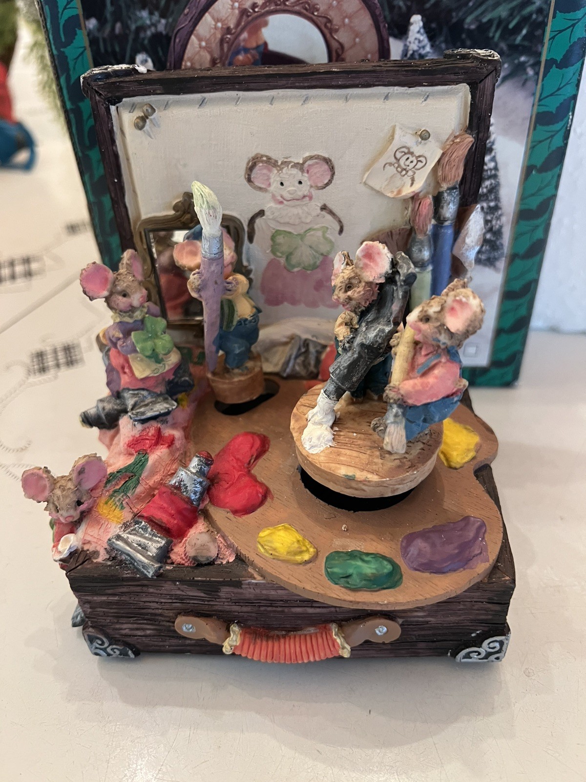 Rare Vintage Enesco Multi Action Music Box Painting Art Mice Plays Rare Vintage Enesco Multi Action Music Box Painting Art Mice Plays