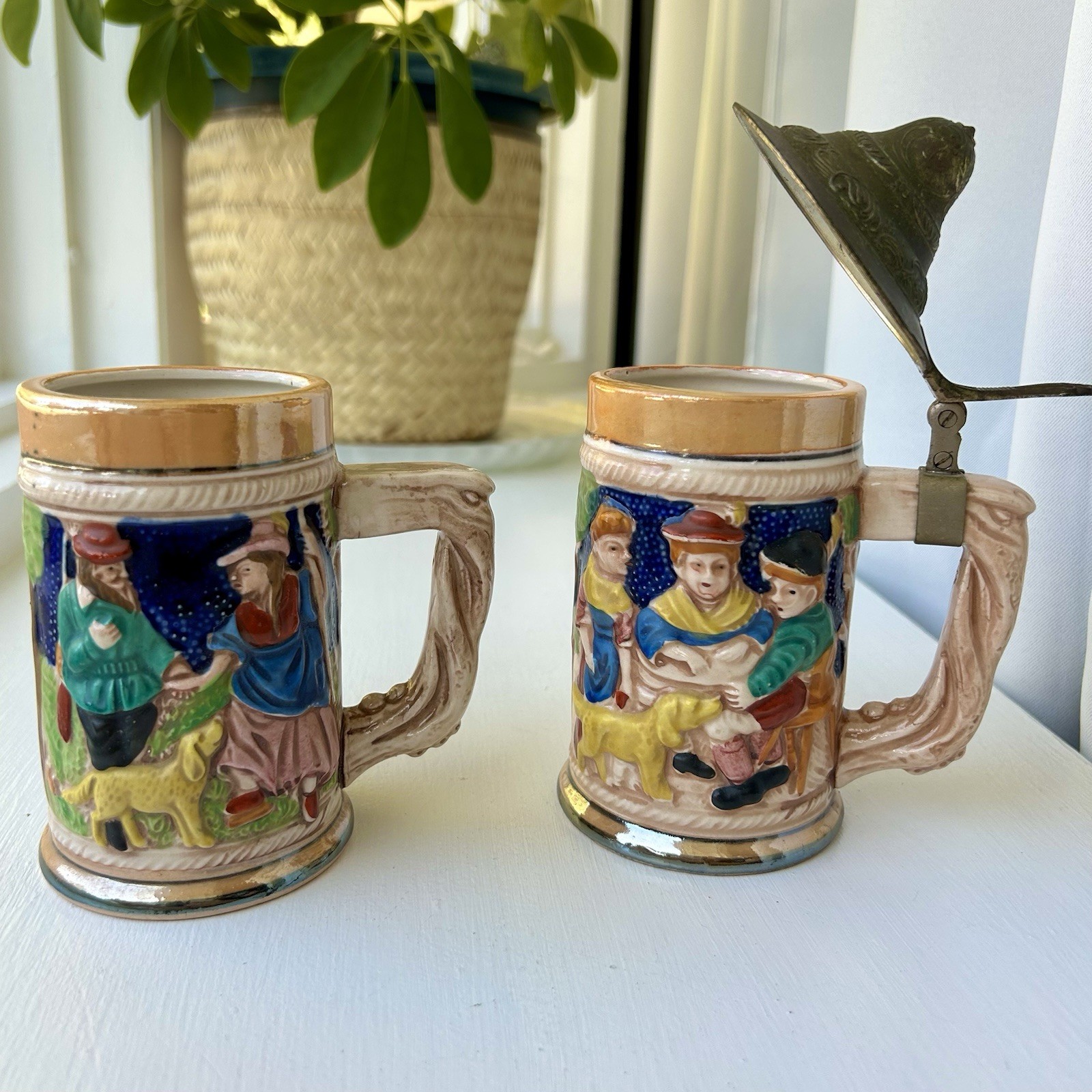 Vintage 70’s Ceramic Beer Steins Set of Two Lid Japan✅ Vintage 70’s Ceramic Beer Steins Set of Two Lid Japan✅