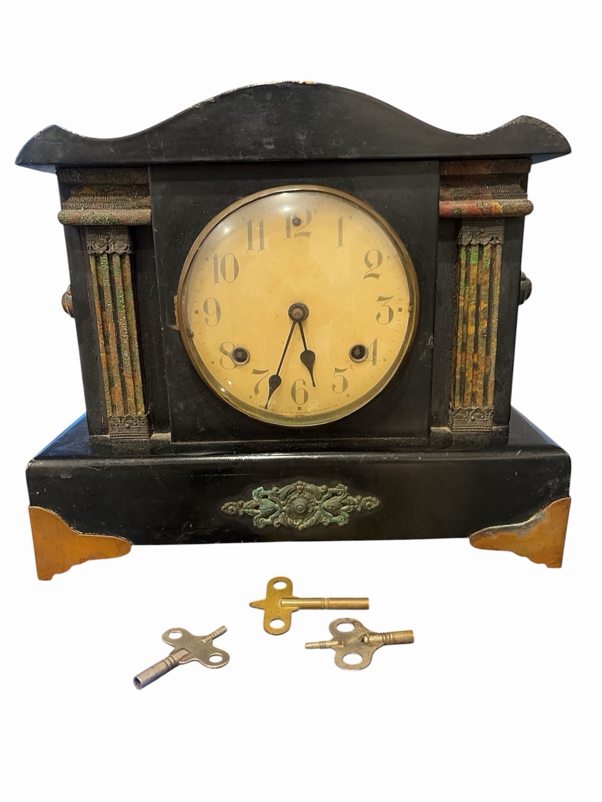 Vintage Waterbury Clock Co. Mantle Clock With Keys - Sold As Is Vintage Waterbury Clock Co. Mantle Clock With Keys - Sold As Is