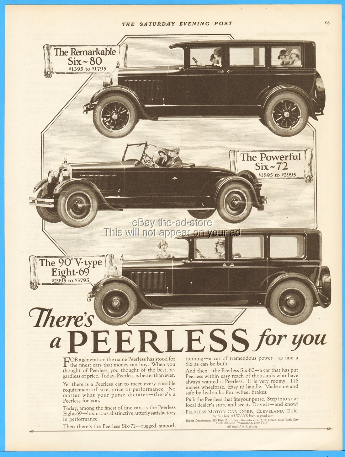 1926 Peerless Motor Car Co Cleveland OH Boat Tail Speedster Six-80 6-72 Sedan Ad