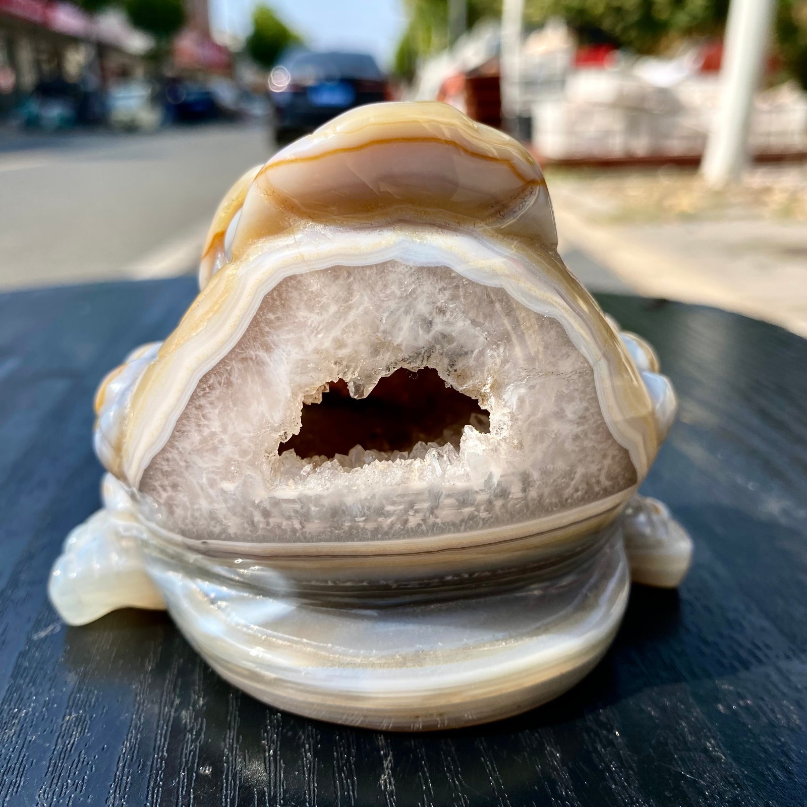 450G Natural Amethyst agate geode quartz crystal Hand carved Golden Toad 450G Natural Amethyst agate geode quartz crystal Hand carved Golden Toad