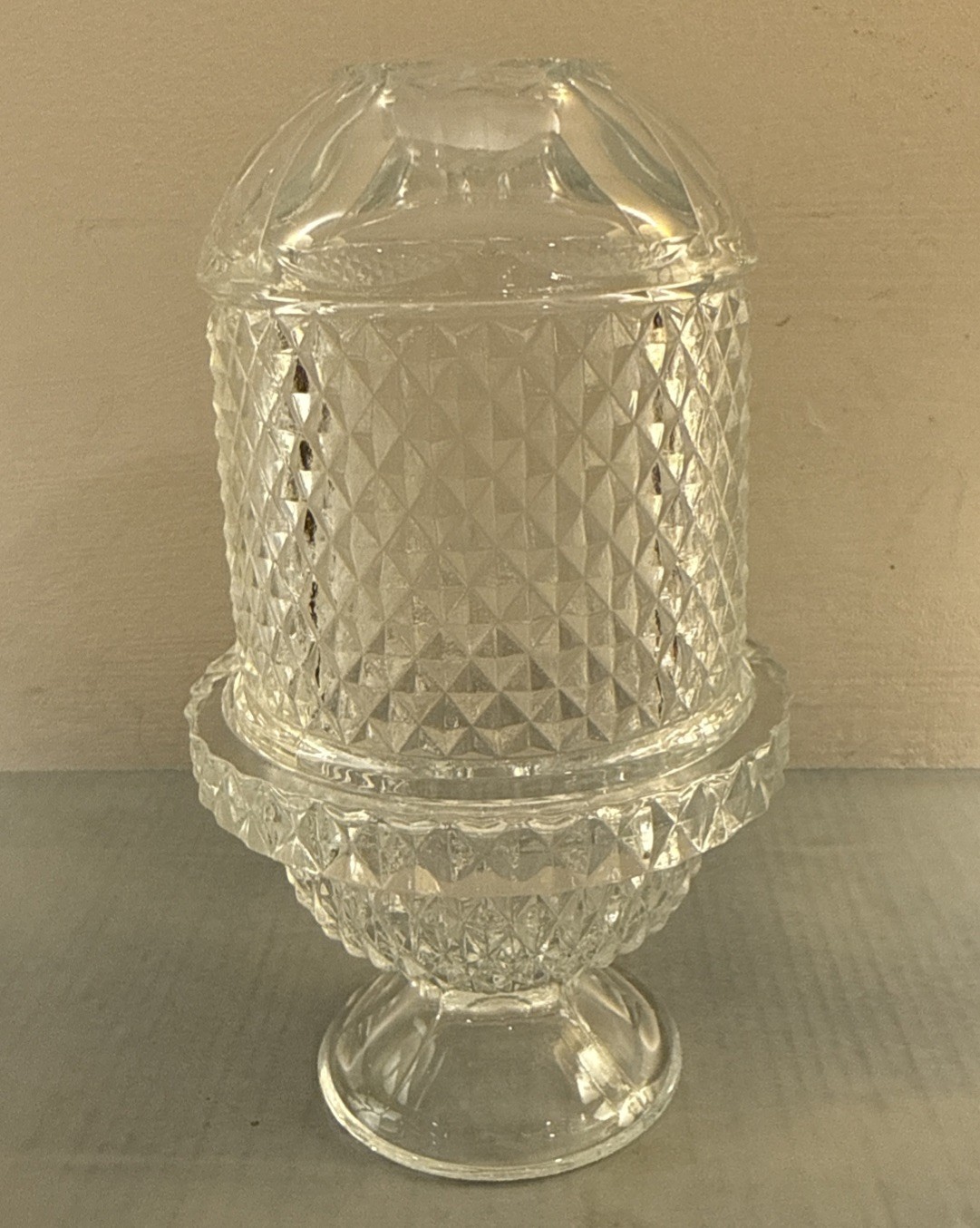 Vintage Viking Glass Crystal Clear Diamond Point Fairy Lamps EUC Vintage Viking Glass Crystal Clear Diamond Point Fairy Lamps EUC