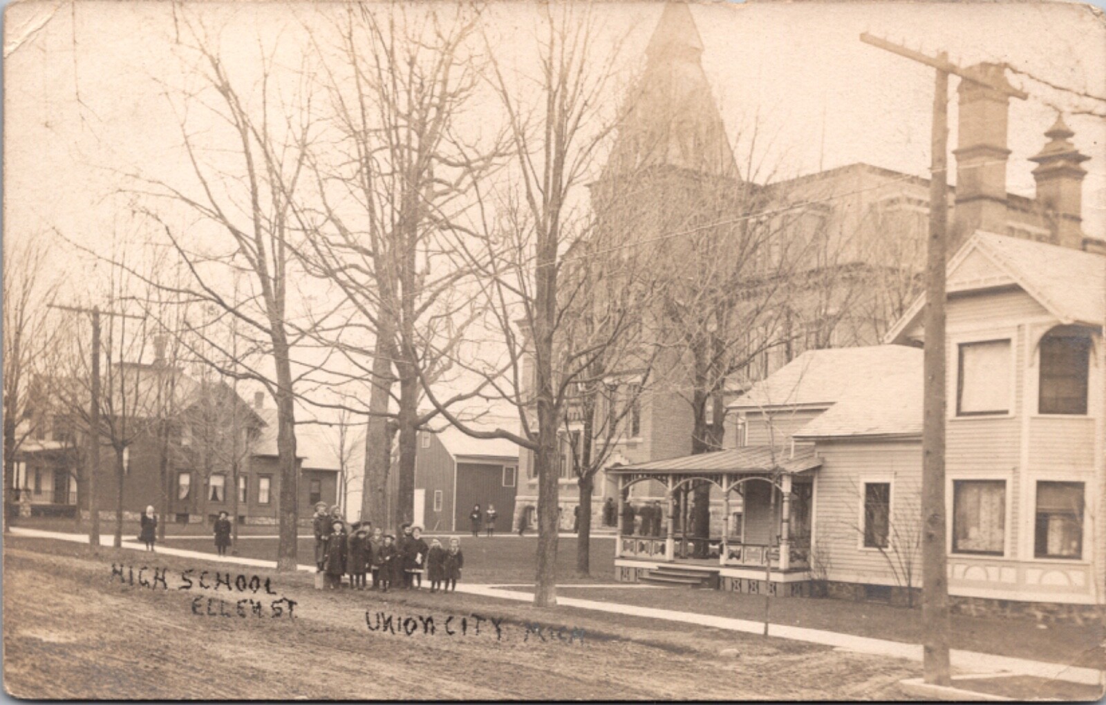 Real Photo Postcard High School on Ellen Street in Union City, Michigan Real Photo Postcard High School on Ellen Street in Union City, Michigan