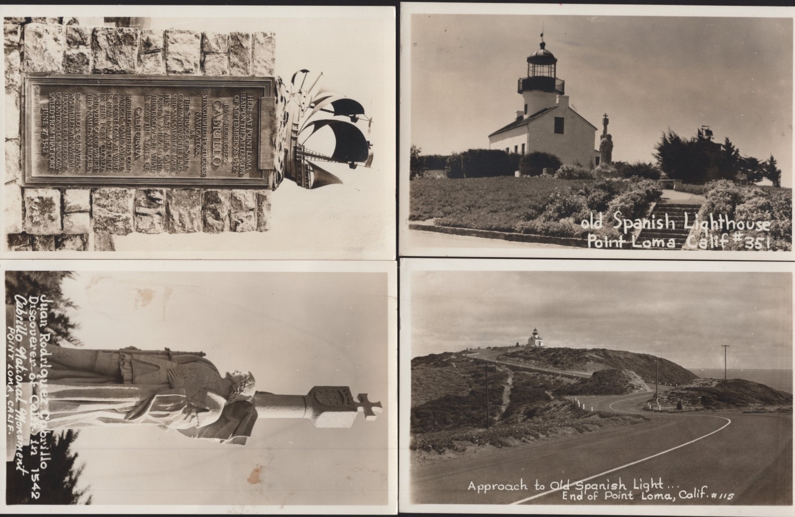 4 RPPC Point Loma San Diego CA Old Lighthouse Cabrillo Monument Kodak Postcards