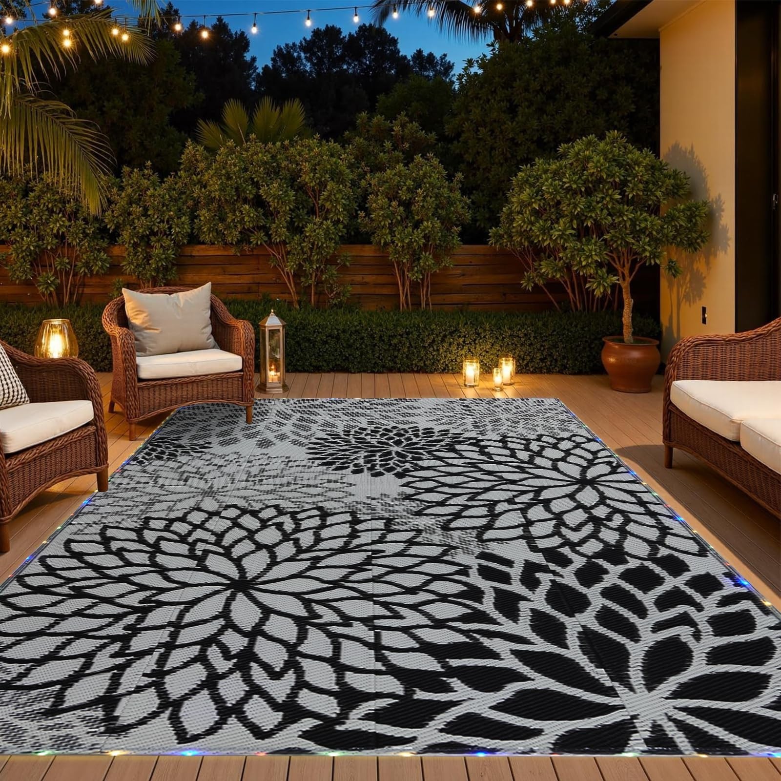 YONILE Outdoor Rug 9x12 ft with LED Light, Outdoor Plastic Straw Rug 9x12ft YONILE Outdoor Rug 9x12 ft with LED Light, Outdoor Plastic Straw Rug 9x12ft