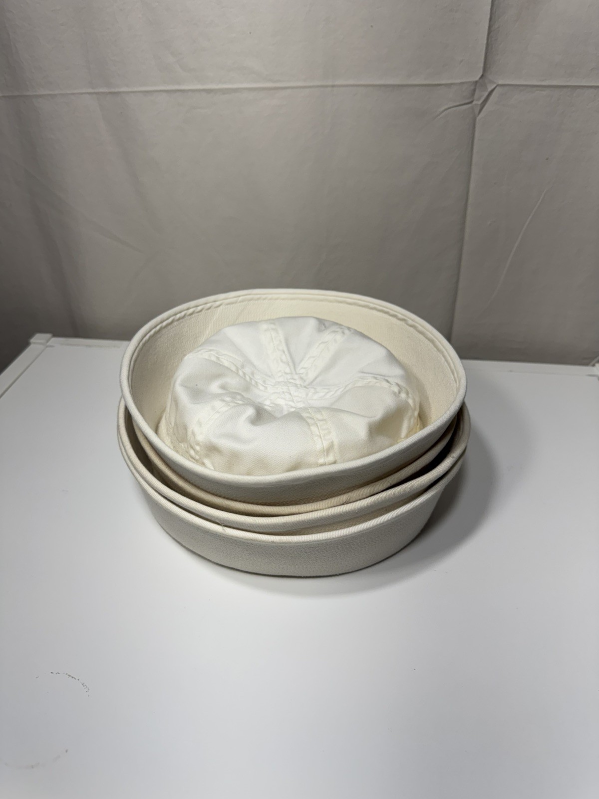 TRUE VINTAGE 1940’s US Navy White Dixie Hat w/ Stenciled Name & ID. Lot Of 4  