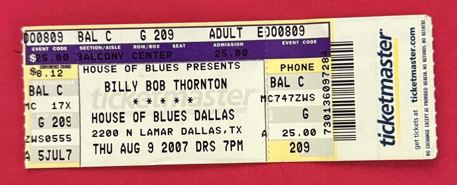BILLY BOB THORNTON & THE BOXMASTERS TICKET STUB - HOUSE OF BLUES - DALLAS, TEXAS BILLY BOB THORNTON & THE BOXMASTERS TICKET STUB - HOUSE OF BLUES - DALLAS, TEXAS
