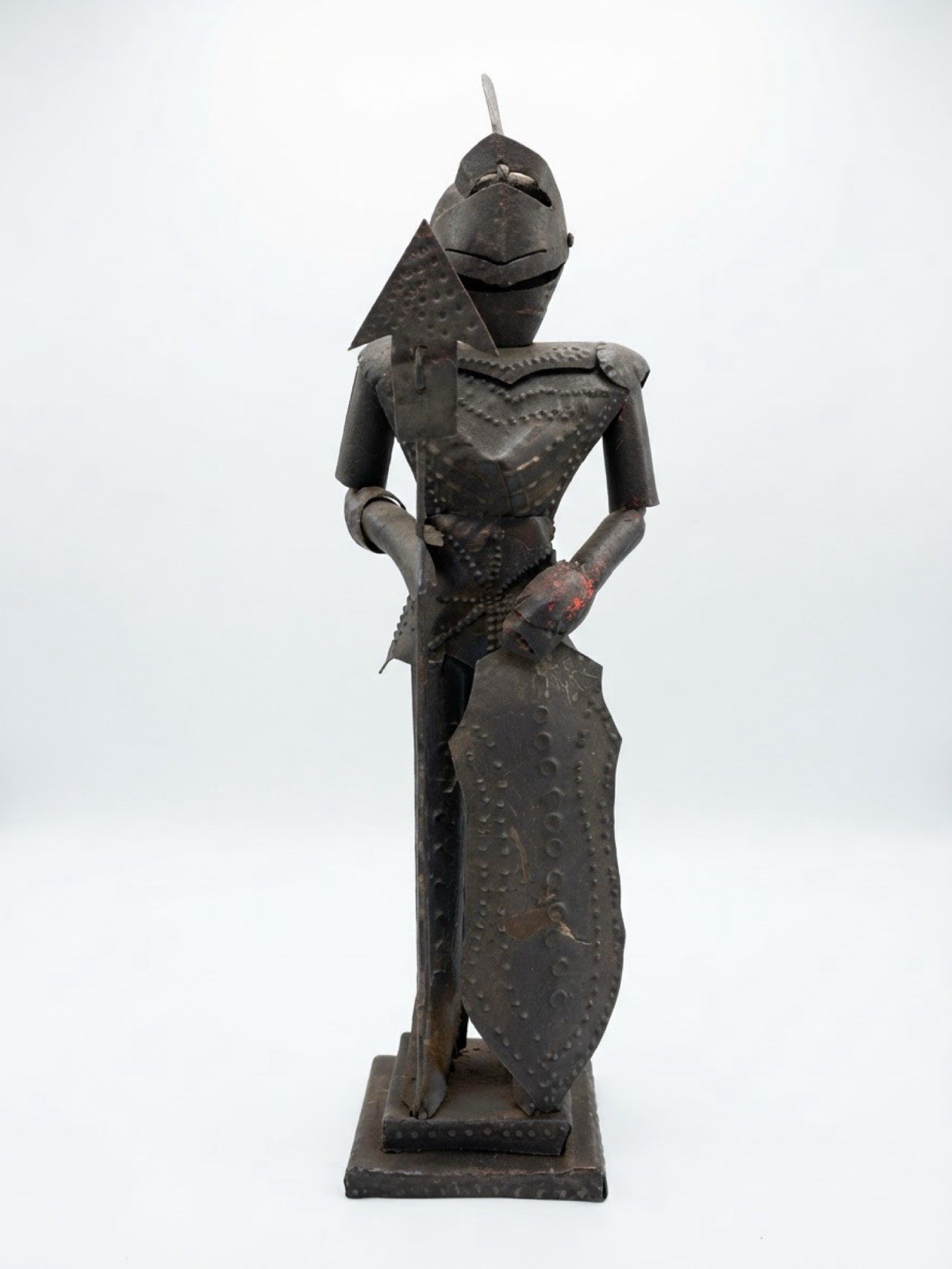 Vintage Mexican Punched Tin Knight Statue 17.5\ Vintage Mexican Punched Tin Knight Statue 17.5\