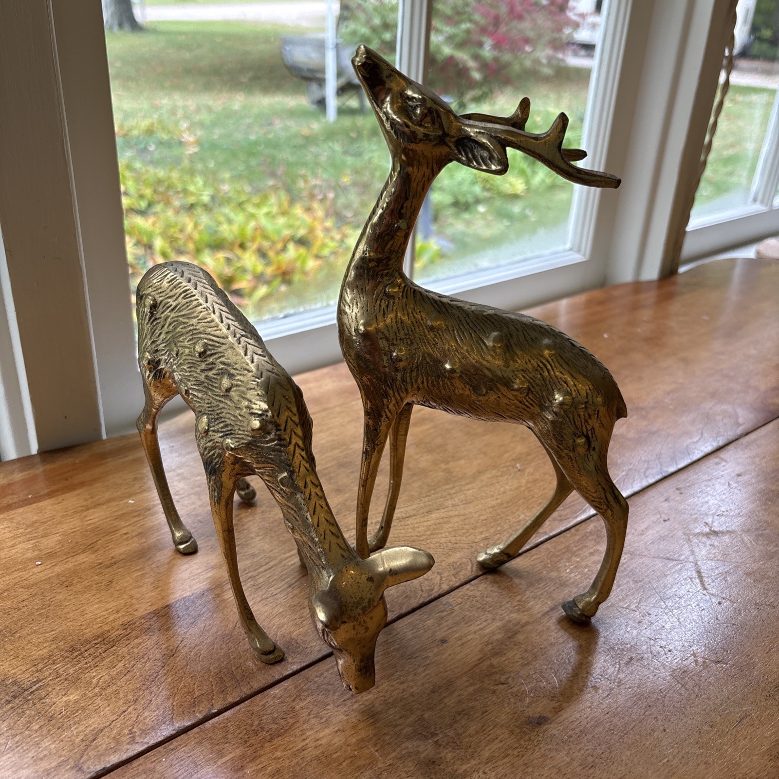Vintage Large Brass Deer Buck And Doe Figurines  Solid MCM