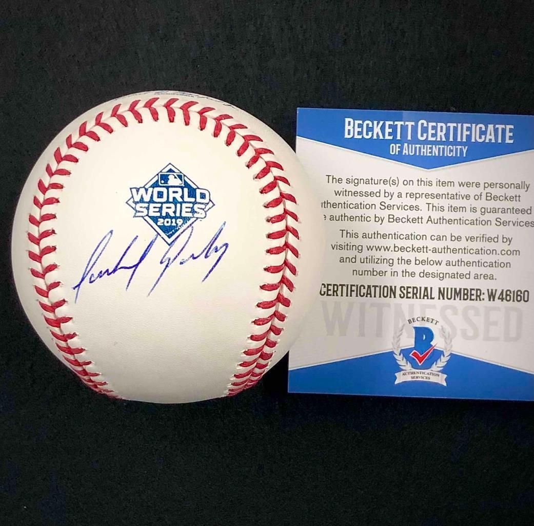 Anibal Sanchez autograph signed 2019 World Series baseball BAS Beckett Witnessed