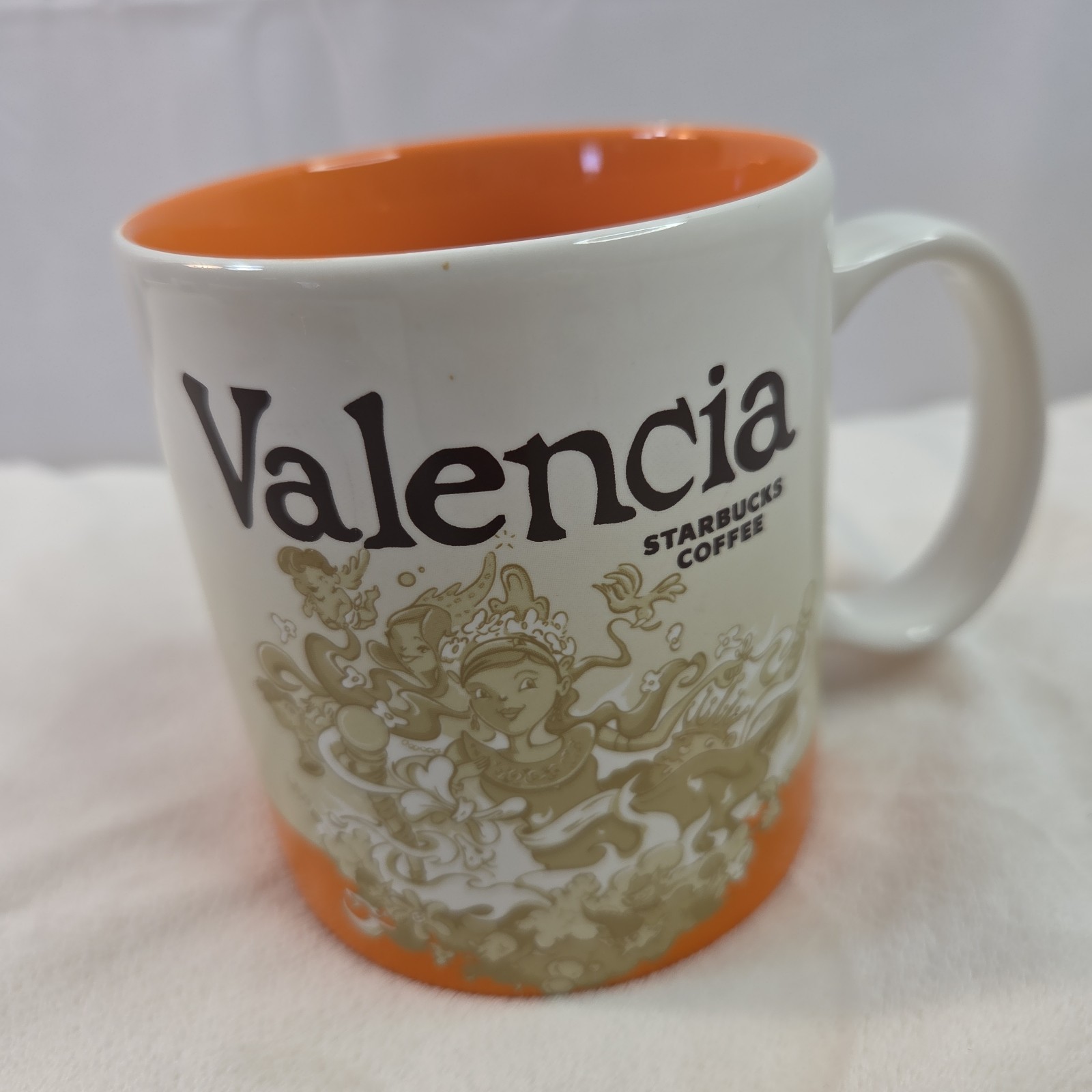 STARBUCKS Coffee VALENCIA Mug 16 oz Global Icon Series Tan & Orange STARBUCKS Coffee VALENCIA Mug 16 oz Global Icon Series Tan & Orange