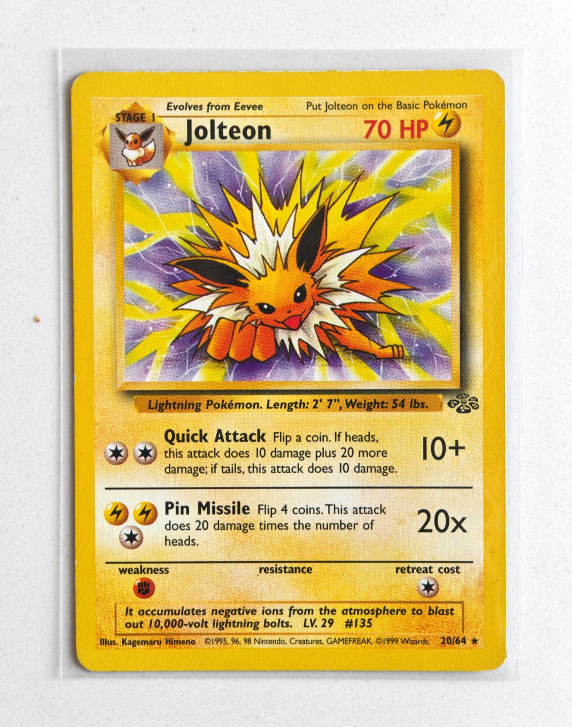 Pokemon TCG | Jolteon 20/64 | Jungle Rare | NM | Non-Holo Pokemon TCG | Jolteon 20/64 | Jungle Rare | NM | Non-Holo