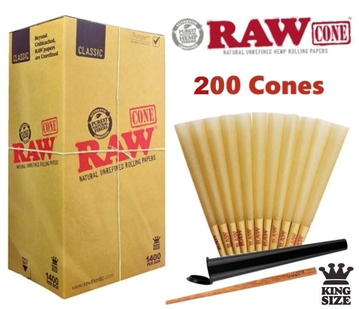 Authentic RAW Classic King Size Pre-Rolled Cones 200 Pack 🌟Tube 🌟Raw Woodpoker