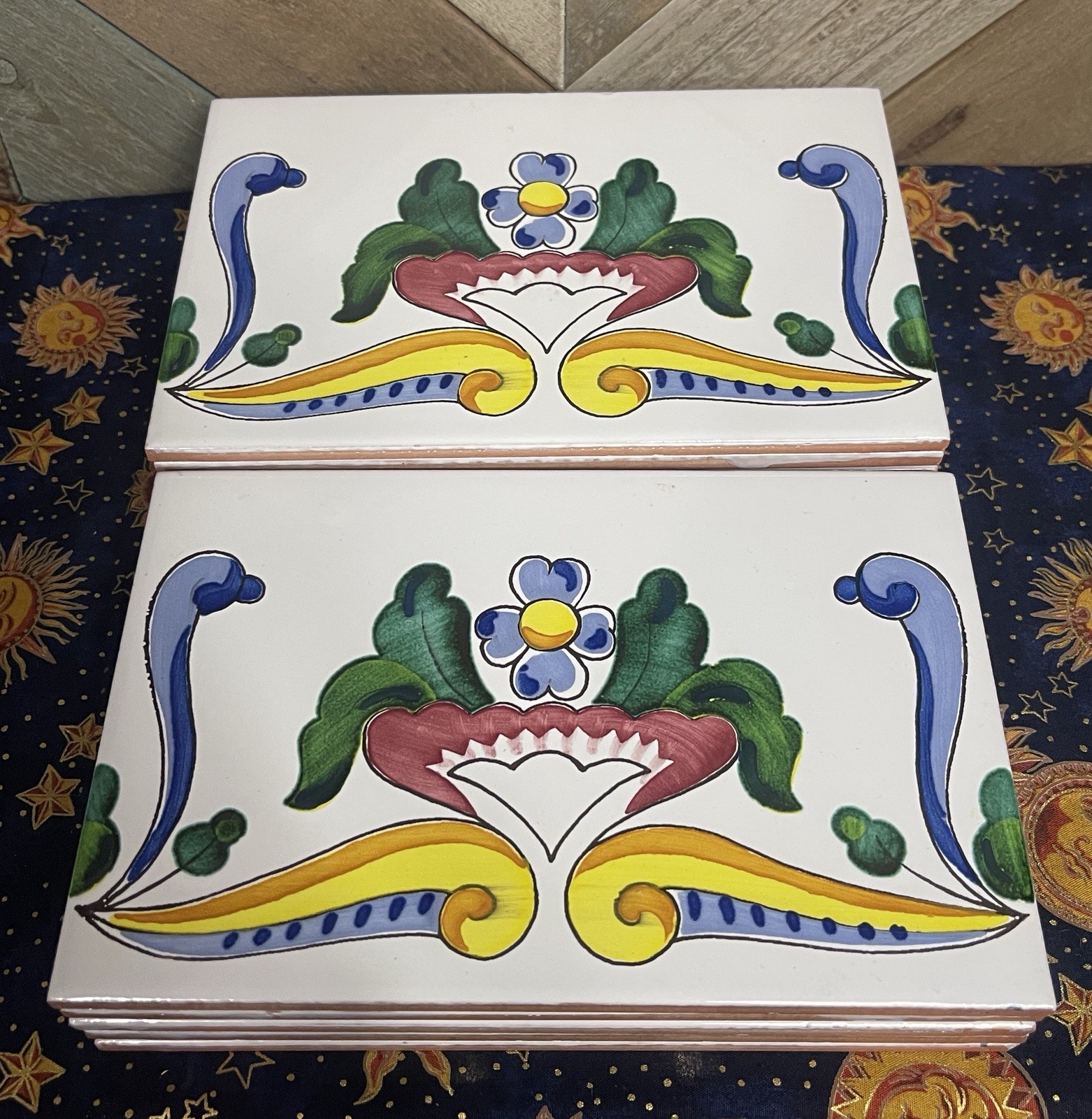 Hand Painted Ceramic Floral Spanish Spain Border Tile Lot of 11 - 8” x 5 1/8” Hand Painted Ceramic Floral Spanish Spain Border Tile Lot of 11 - 8” x 5 1/8”