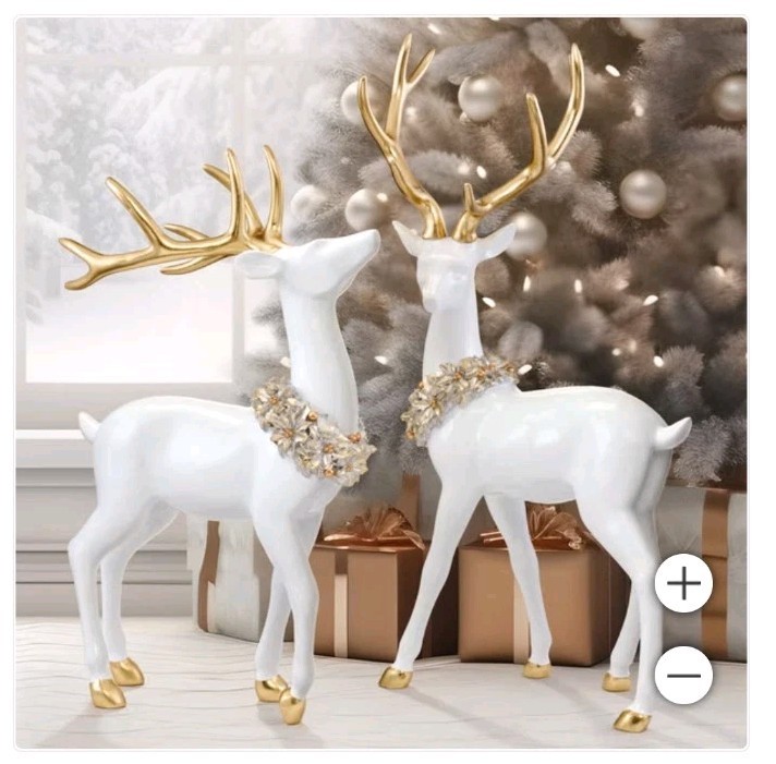 π¦β¨ ELEGANT SET OF 2 WHITE CHRISTMAS DEER GREETERS β GOLD ANTLERS & WREATHS β¨π¦ π¦β¨ ELEGANT SET OF 2 WHITE CHRISTMAS DEER GREETERS β GOLD ANTLERS & WREATHS β¨π¦