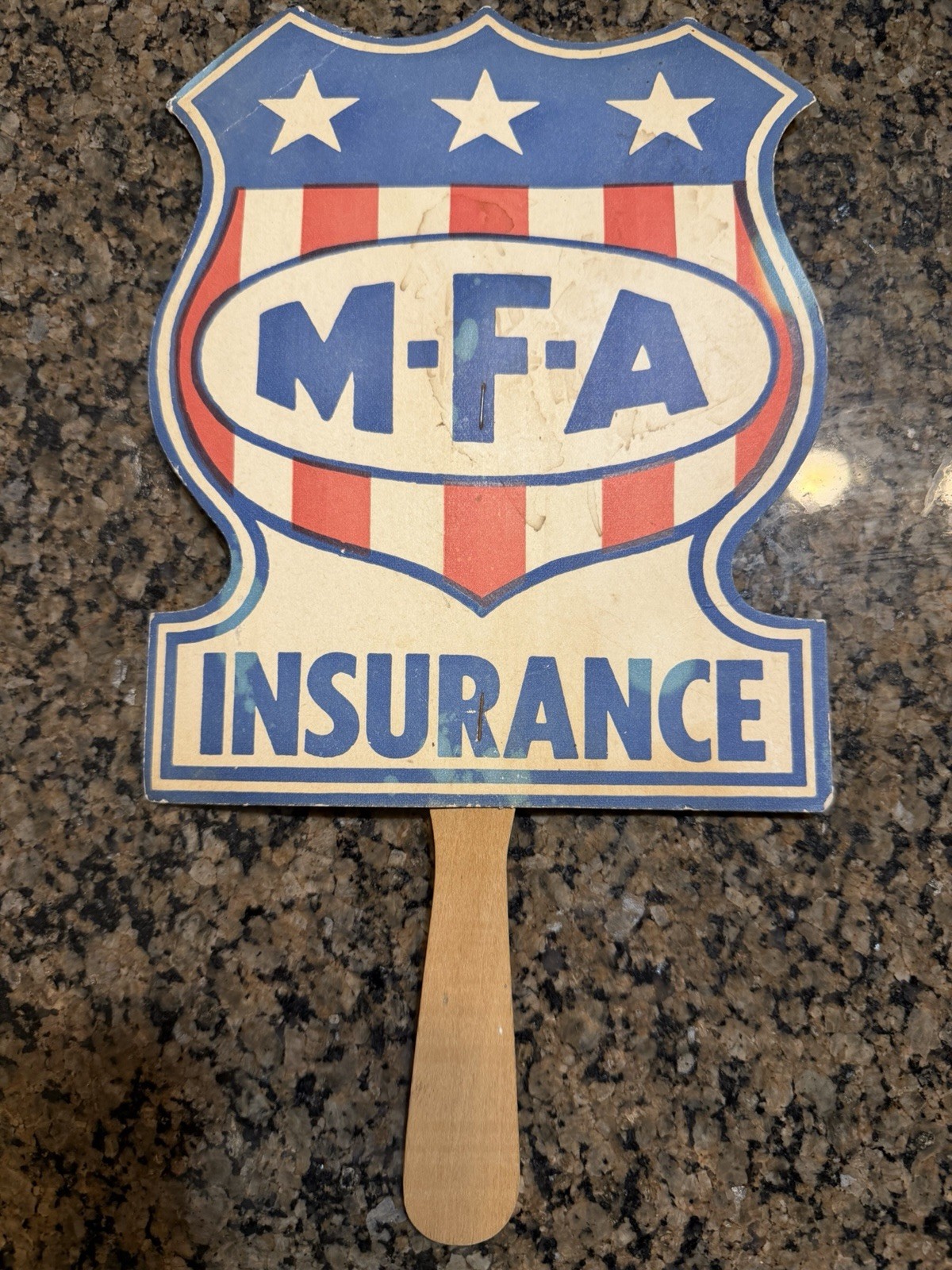 Vintage MFA Insurance Advertising Hand Fan Columbia Missouri Shield Logo MCM