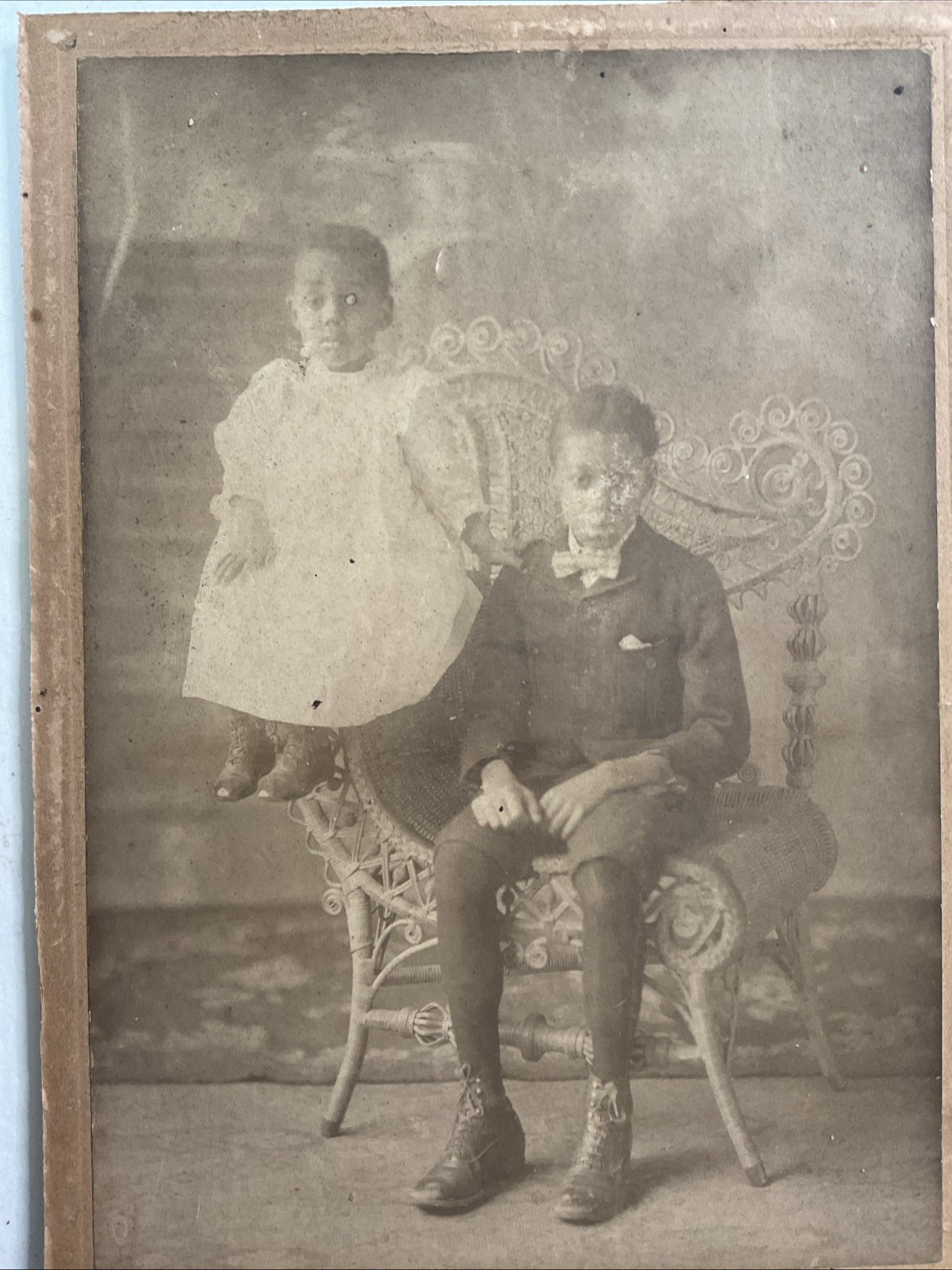 ANTIQUE  AFRICAN AMERICAN Brother And Sister  EDWARDIAN Cabinet Card Photograph