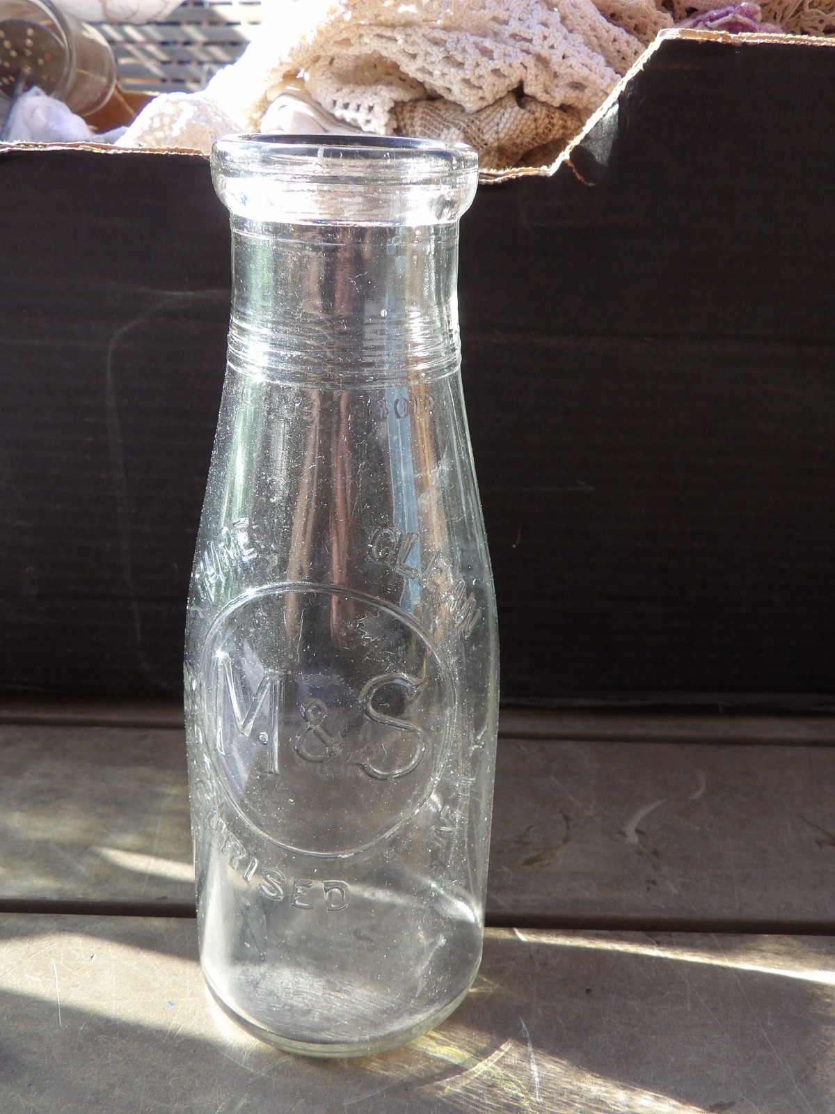 Vintage M & S 1 pint glass milk bottle