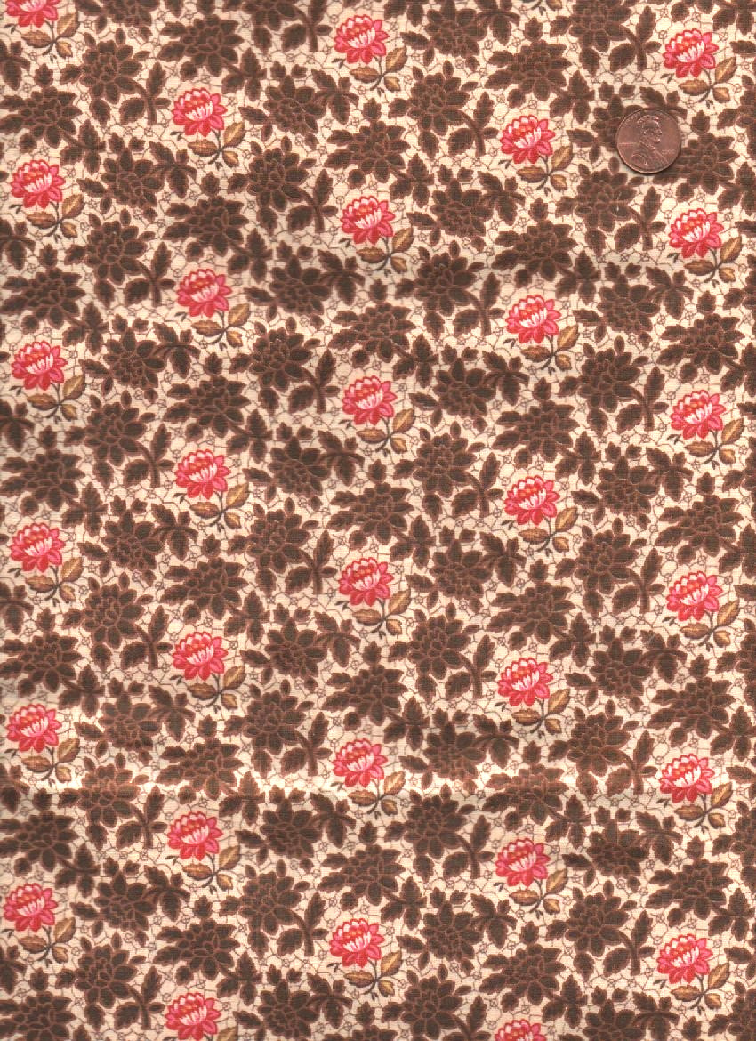 Antique 1870 Floral Roller Print Fabric