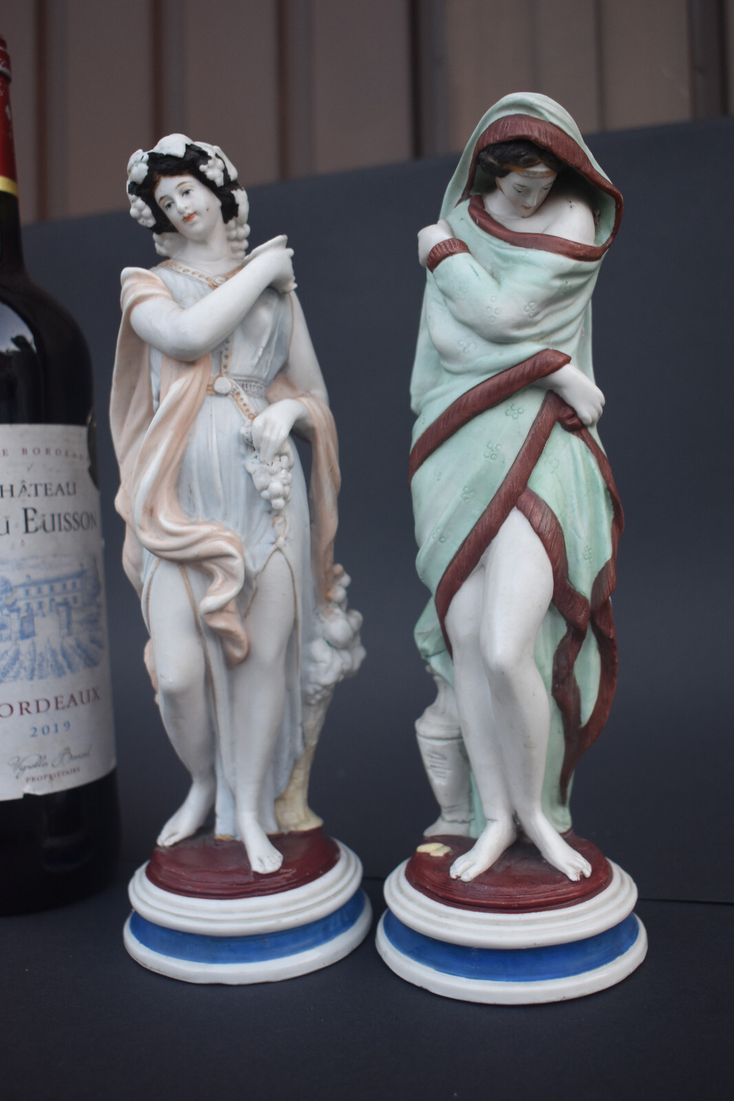 PAir antique Green roman female figurine statue bisque porcelain PAir antique Green roman female figurine statue bisque porcelain