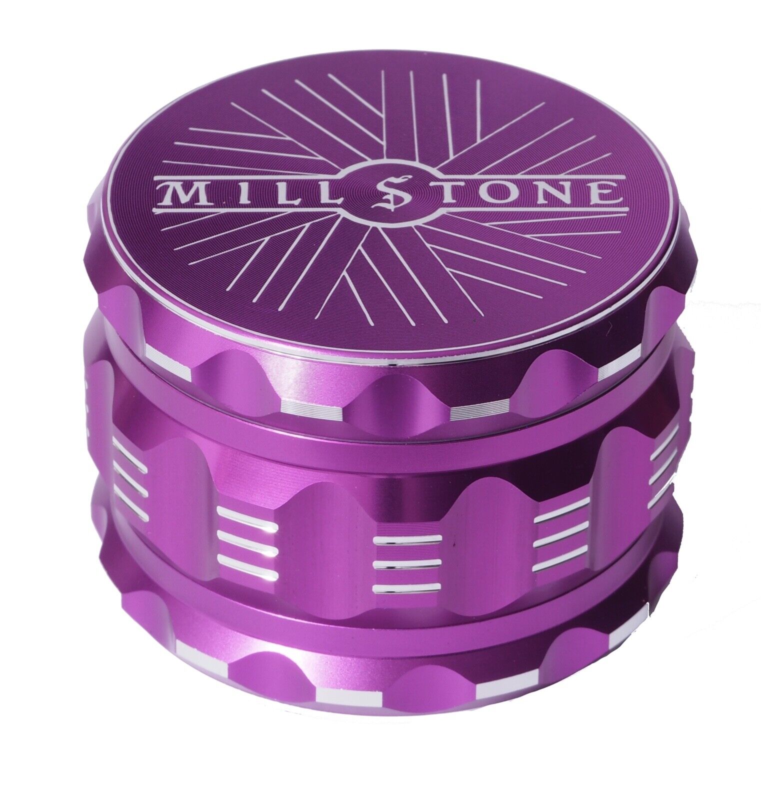 Millstone Herb Tobacco Grinder Large  4-Piece Metal 2.5 inch Magnetic Top Purple