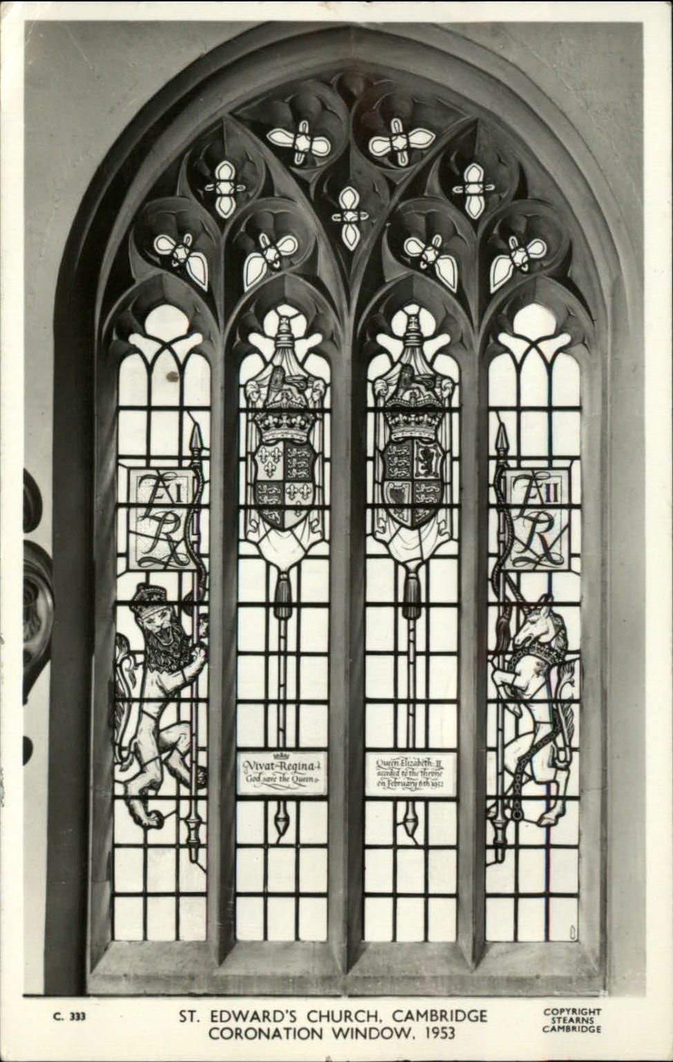 RPPC Cheltenham England United Kingdom Coronation stained glass photo postcard RPPC Cheltenham England United Kingdom Coronation stained glass photo postcard