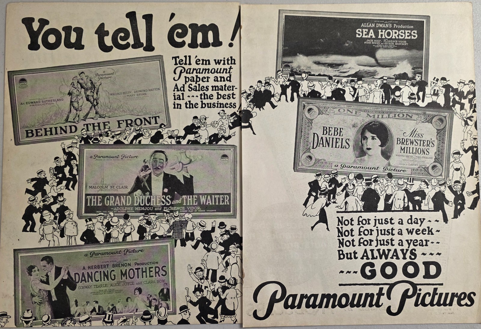 1926 Ad Paramount Pictures Silent Movies Wallace Beery,Clara Bow,Bebe Daniels 1926 Ad Paramount Pictures Silent Movies Wallace Beery,Clara Bow,Bebe Daniels