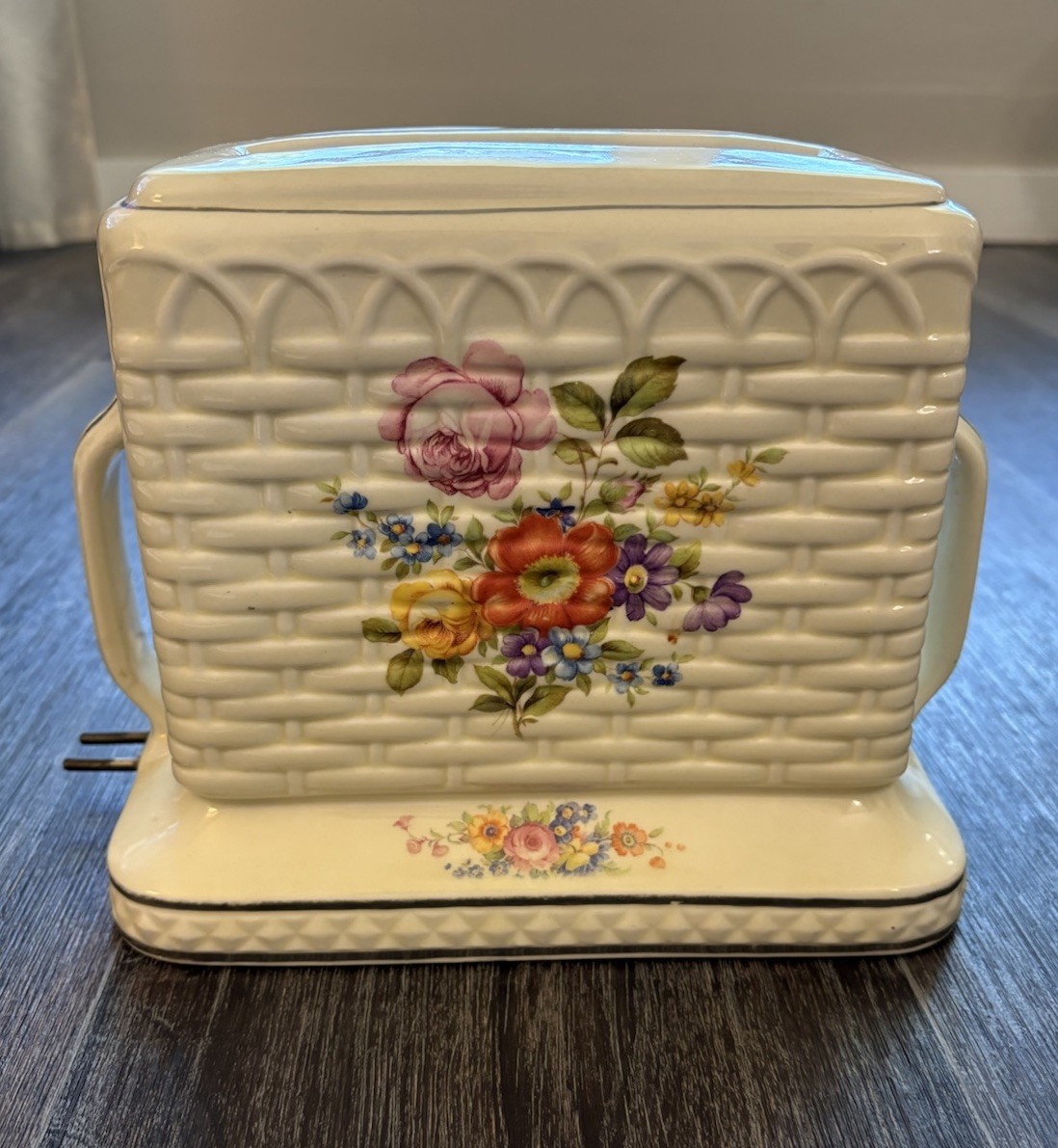 Rare Porcelier Art Deco Wild Flower Basketweave Toaster Cover 1930s Grandmacore Rare Porcelier Art Deco Wild Flower Basketweave Toaster Cover 1930s Grandmacore