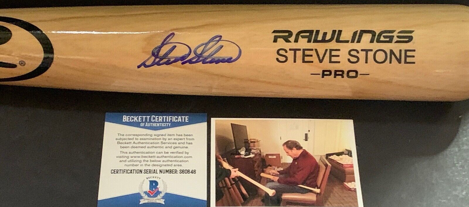 Steve Stone Orioles Cubs White Sox Autographed Signed ENGRAVED Bat BECKETT COA 2