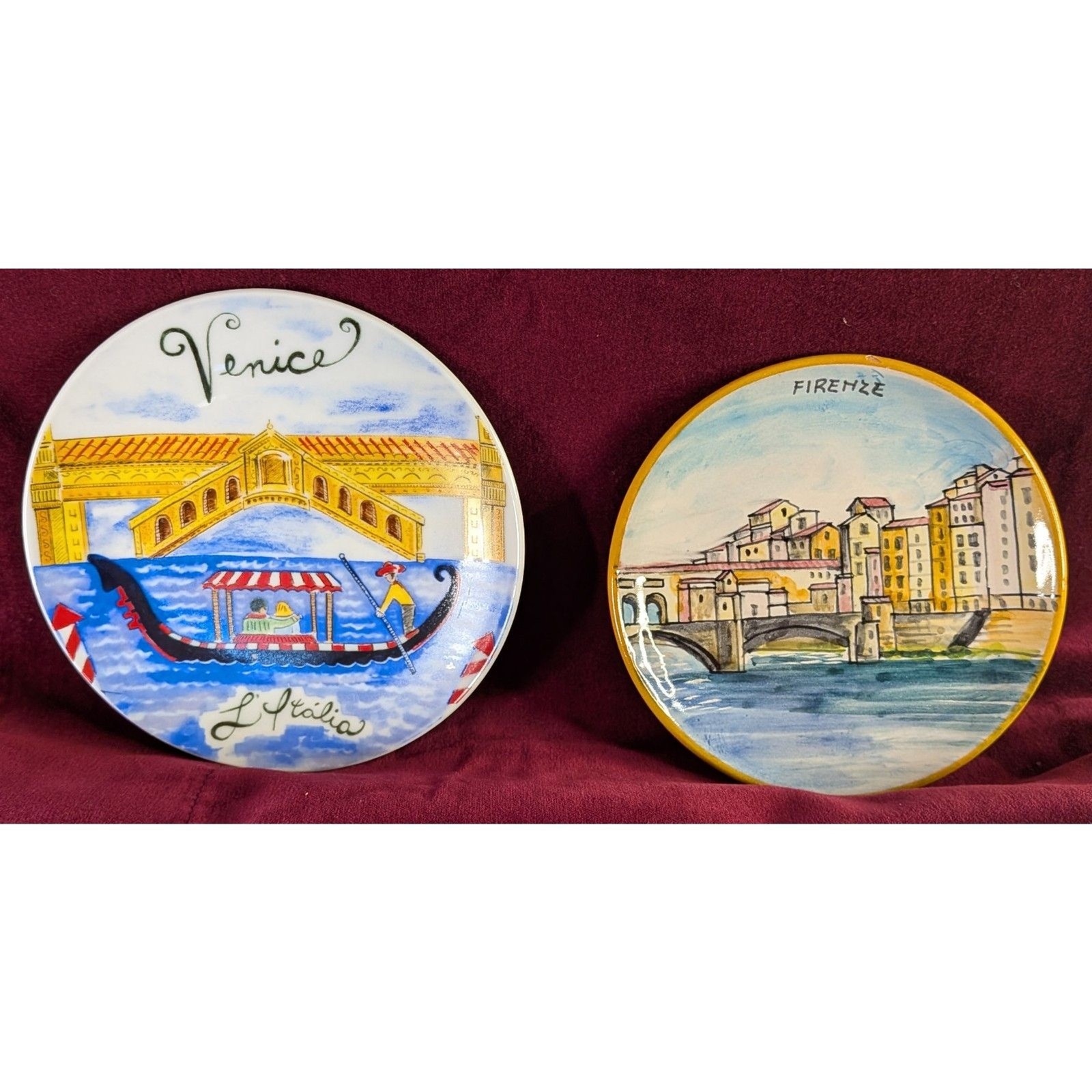 Vintage Italian Hand-Painted Mini Souvenir Plates - Lot of 2 (Venice & Florence)