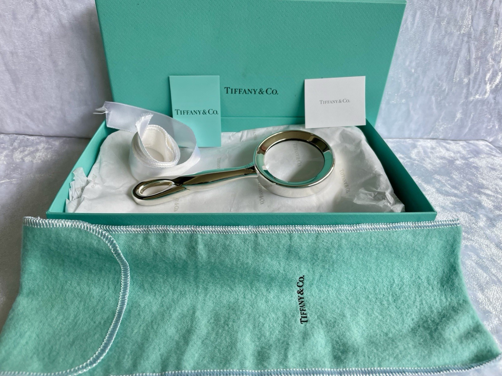 Tiffany &Co Elsa Peretti Magnifying Glass Loupe 925 Sterling Silver New Full Set