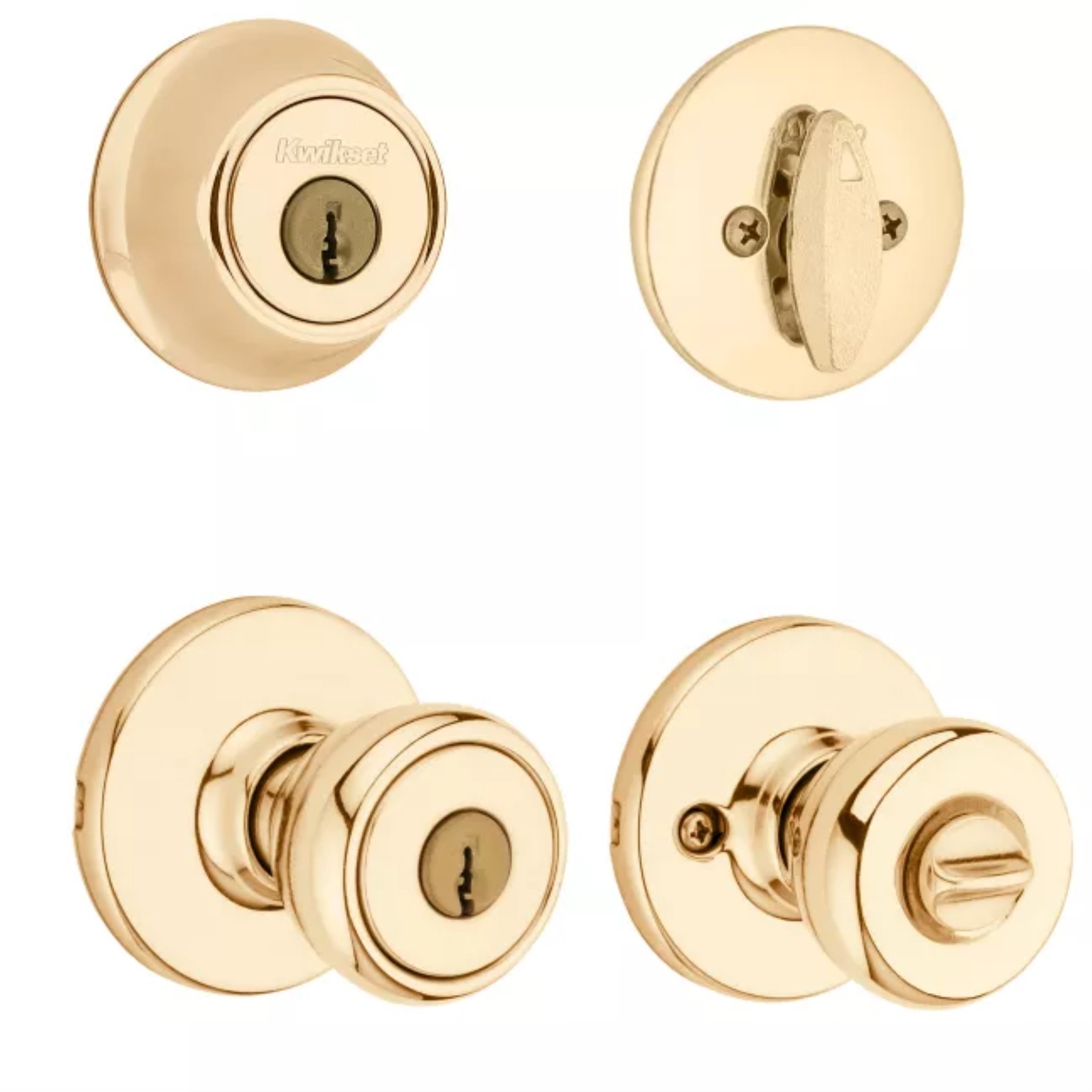 Kwikset Tylo Entry Knob and Single Cylinder Deadbolt Combo, Polished Brass Kwikset Tylo Entry Knob and Single Cylinder Deadbolt Combo, Polished Brass