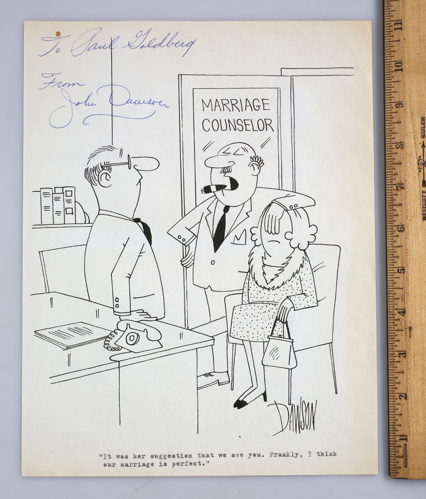Original Editorial Cartoon Signed John Dawson 1969 Waldwick New Jersey