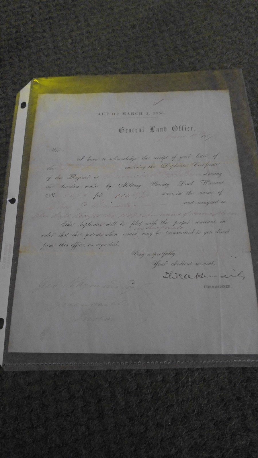 Rare Civil War 1857 Military Bounty Land Warrant Rare Civil War 1857 Military Bounty Land Warrant