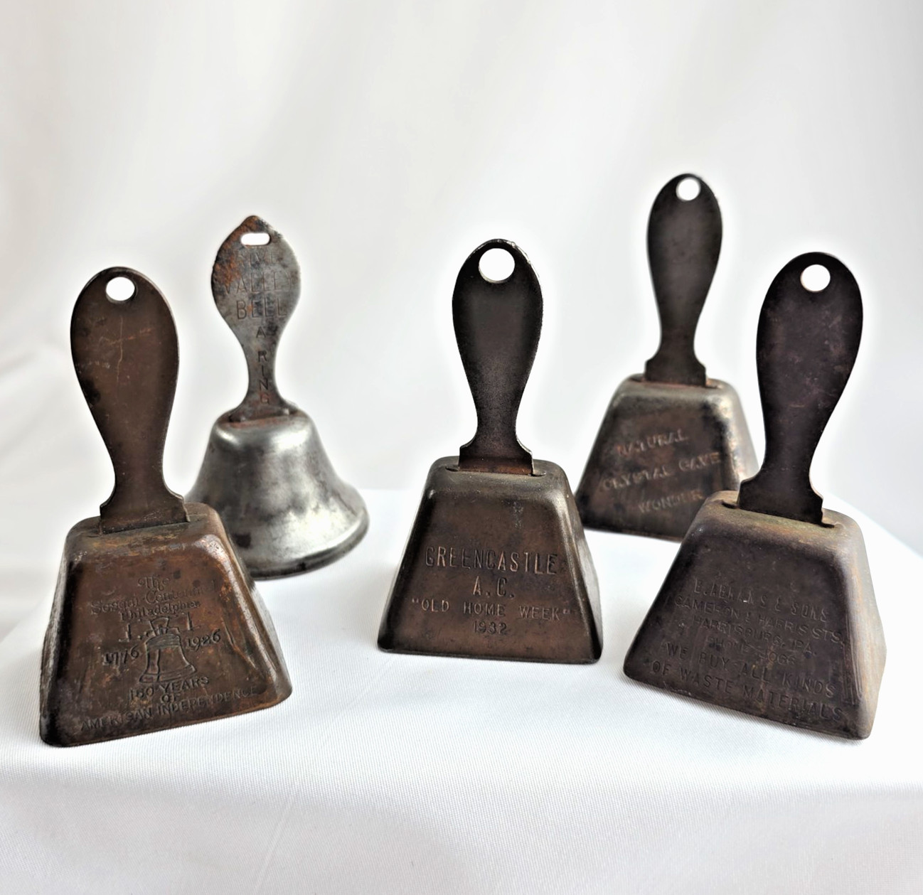 Lot of 5 Antique Advertisement Souvenir Metal Bells Phila Kutztown Charleston Lot of 5 Antique Advertisement Souvenir Metal Bells Phila Kutztown Charleston