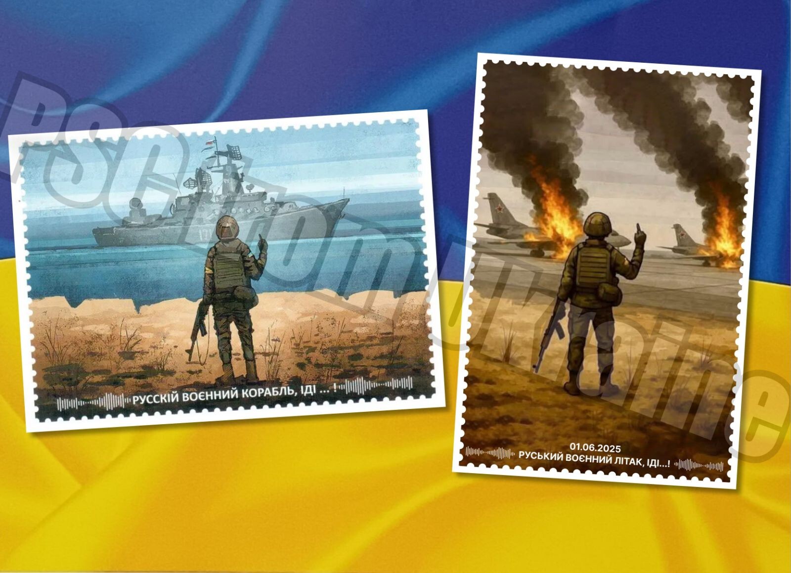 War in Ukraine 2022-2025  2 PostcardS RUSSIAN WARSHIP & WAR PLANE GO F*** DONE