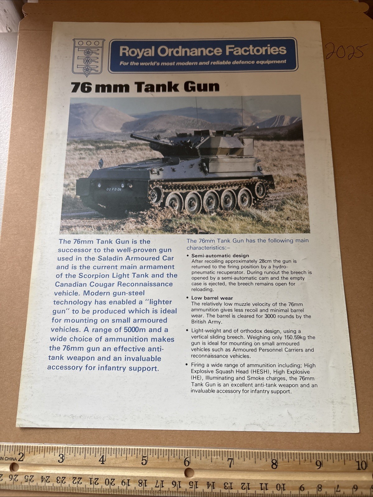 Vintage Royal Ordnance 76MM Tank Gun (Canadian Cougar Recon Vehicle) Brochure Vintage Royal Ordnance 76MM Tank Gun (Canadian Cougar Recon Vehicle) Brochure