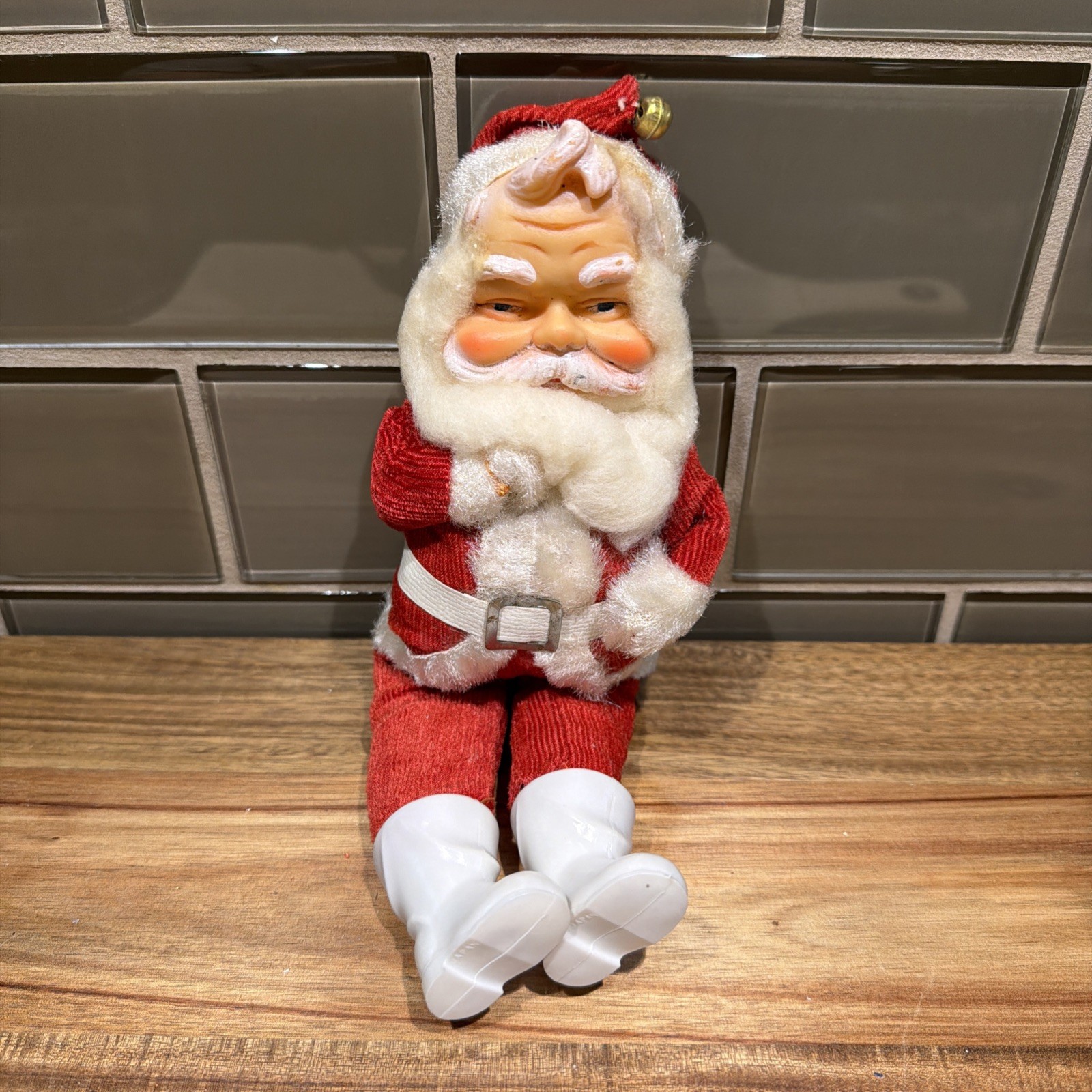 Vintage 1950's Rubber Face SANTA CLAUS Ornament Figure 7”  Japan RARE