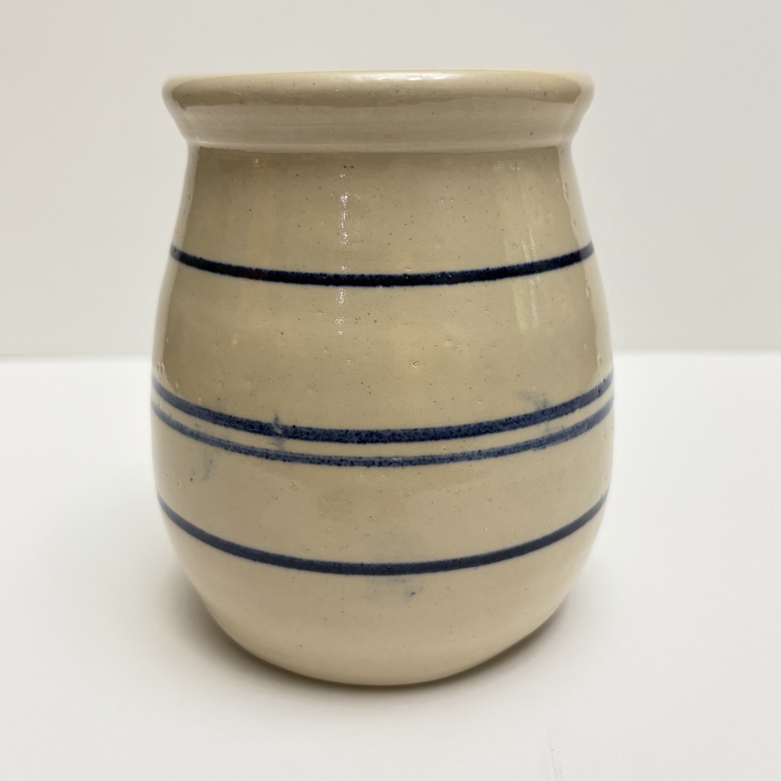 Vtg Marshall Pottery Crock 5” Blue Stripes Cottagecore Kitchen Farmhouse Signed Vtg Marshall Pottery Crock 5” Blue Stripes Cottagecore Kitchen Farmhouse Signed