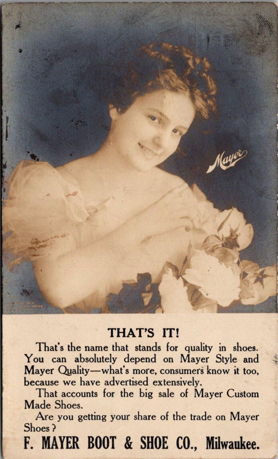 Postcard WI Milwaukee, F Mayer Boot & Shoe RPPC Real Photo 1913 Advertisement Ay