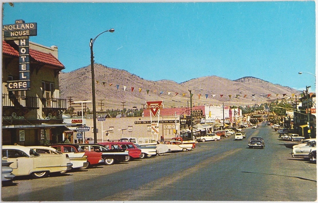 Vintage Golden, Colorado Postcard Washington Ave Street Scene 1950s Cars Conoco Vintage Golden, Colorado Postcard Washington Ave Street Scene 1950s Cars Conoco