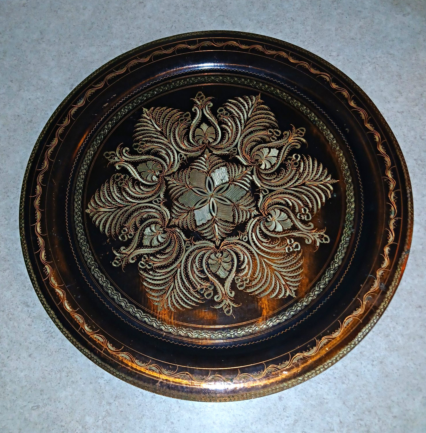Vtg Akincilar Imports Turkish Etched Copper Wall Plate Large 16.5 Vtg Akincilar Imports Turkish Etched Copper Wall Plate Large 16.5