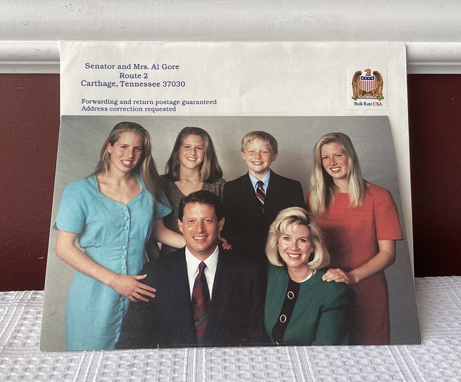 VTG 1992 Family Christmas Card Hand Signed By Senator Al Gore